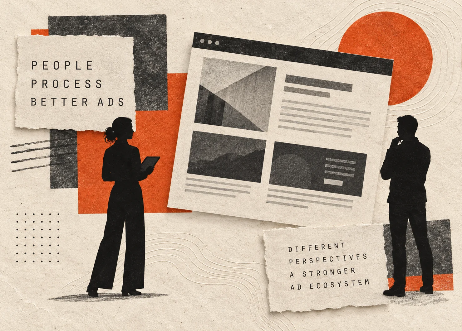 Paper collage of different perspectives in the advertising ecosystem