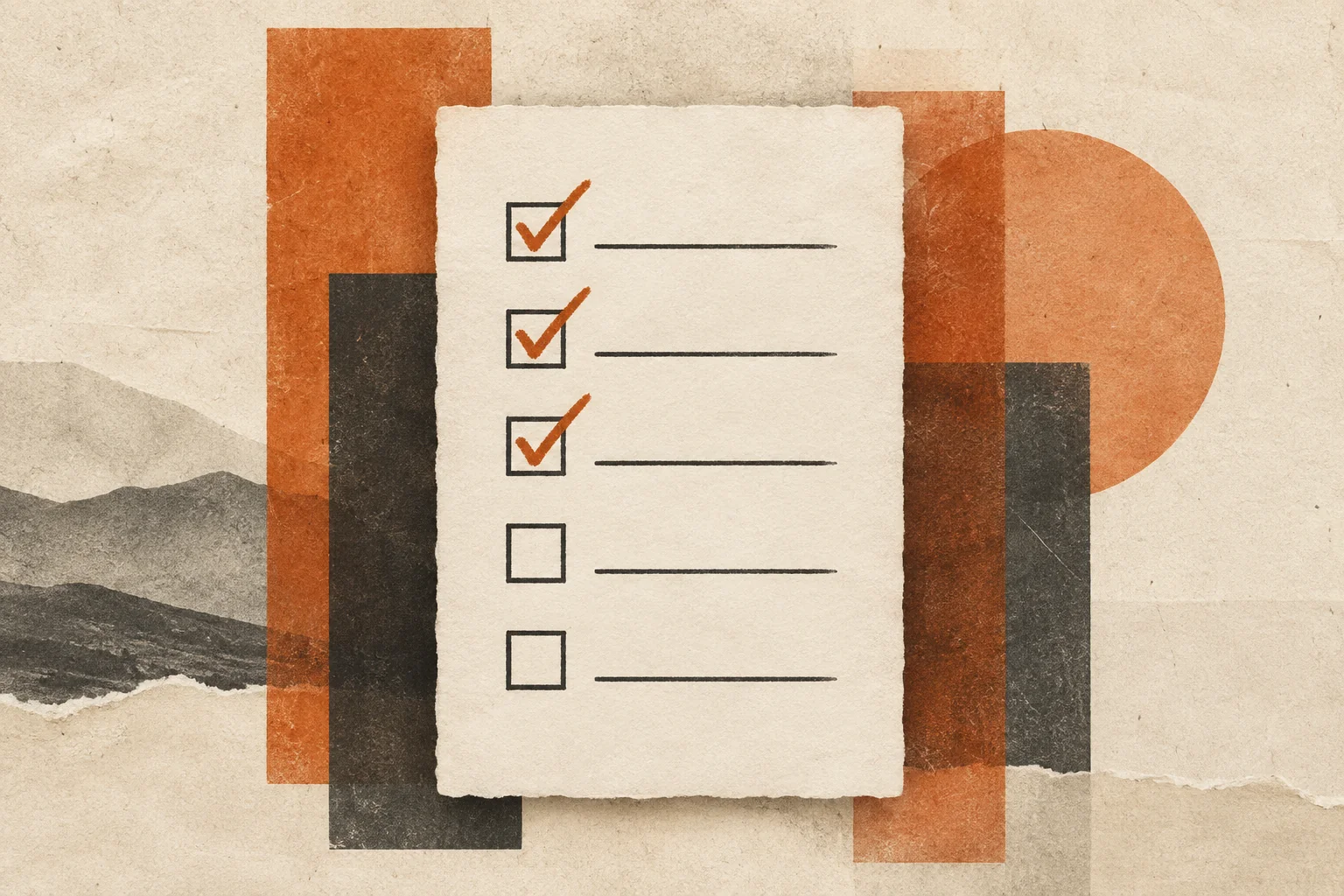 Textured paper checklist with orange marks